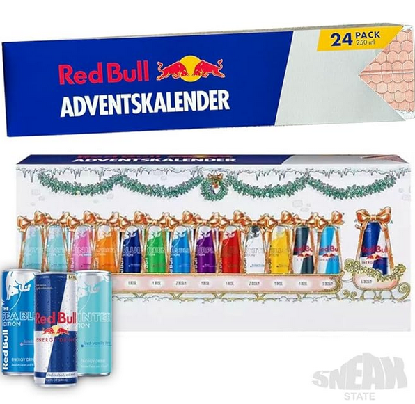 Red Bull RedBull Calendrier de l'Avent 2024, avec 24 canettes Redbull de 250 ml, différentes variétés
