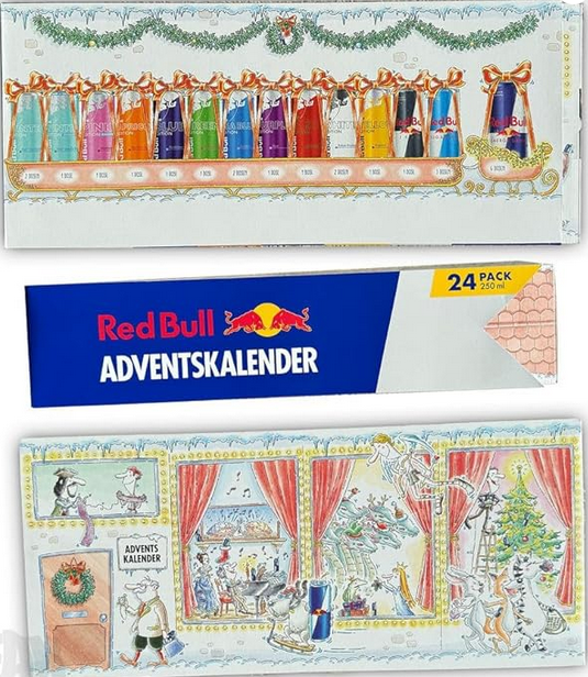Red Bull RedBull Calendrier de l'Avent 2024, avec 24 canettes Redbull de 250 ml, différentes variétés